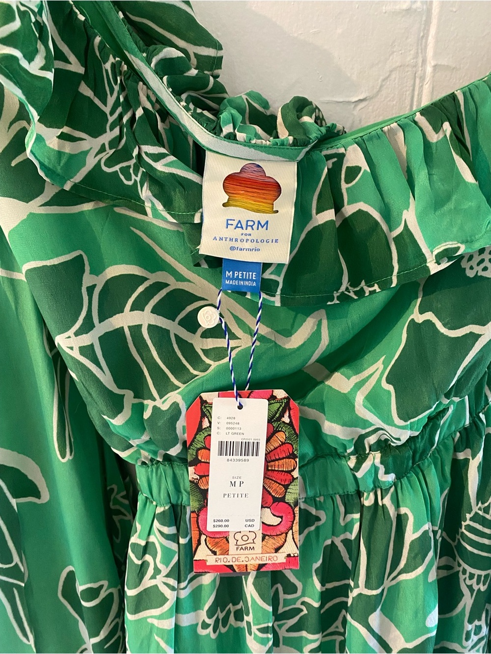 FARM Rio Green and White Floral Midi Dress